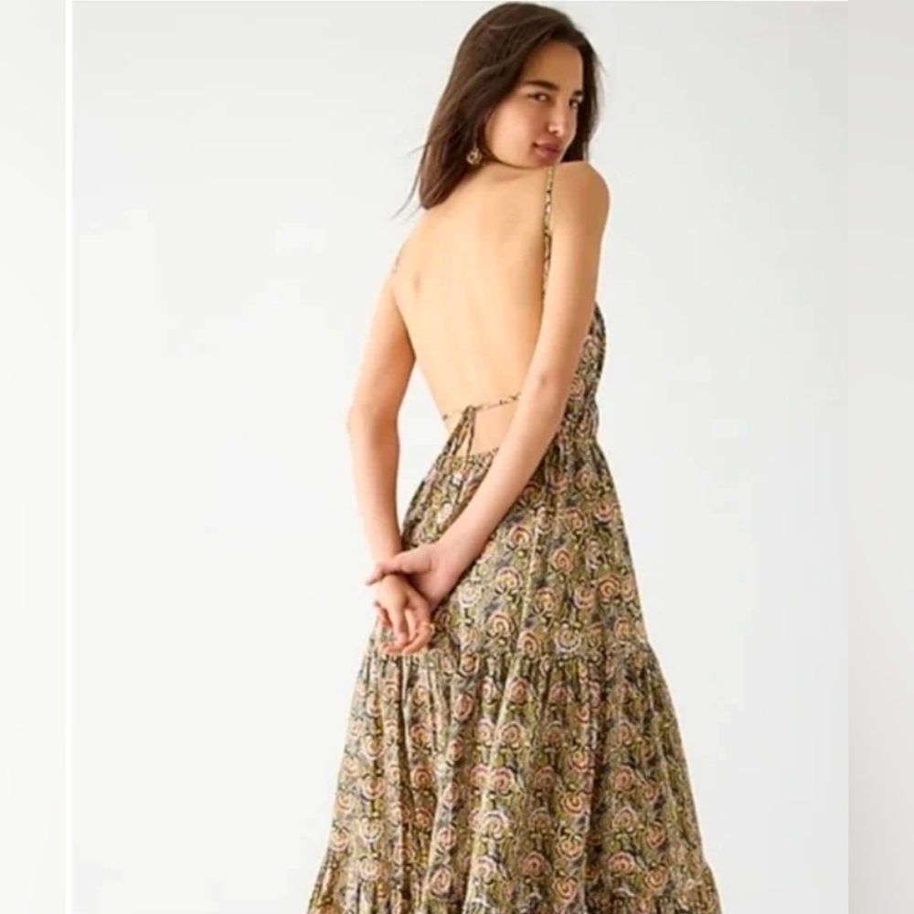 J.Crew Oahu V-Neck Tiered Maxi Dress - Dandelion Swirl - Sz M - Picture 2 of 9